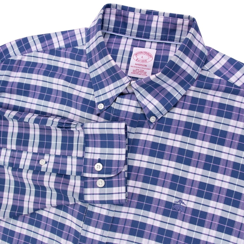 Brooks Brothers 1818 Madison Mens L Blue Oxford Non Iron LS Shirt Supima‎ Cotton